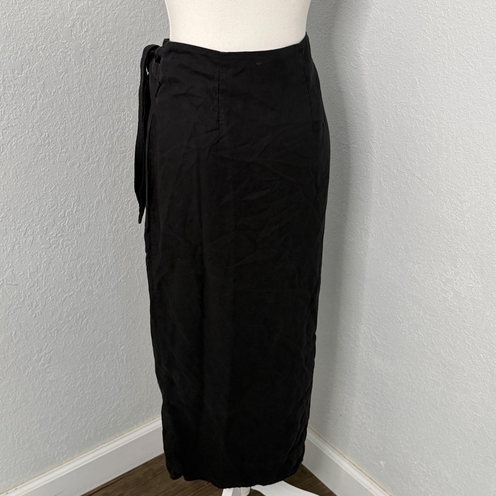 & Other Stories Stockholm Atelier Black Wrap Midi‎ Skirt Side Tie US 2